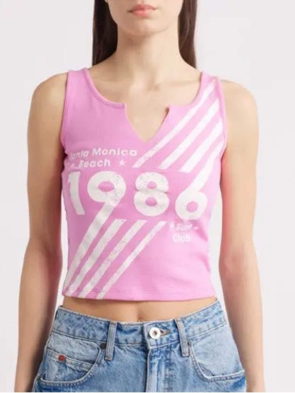The Vinyl Icons Pink Graphic Tank Top - 1986 Santa Monica Surf Club